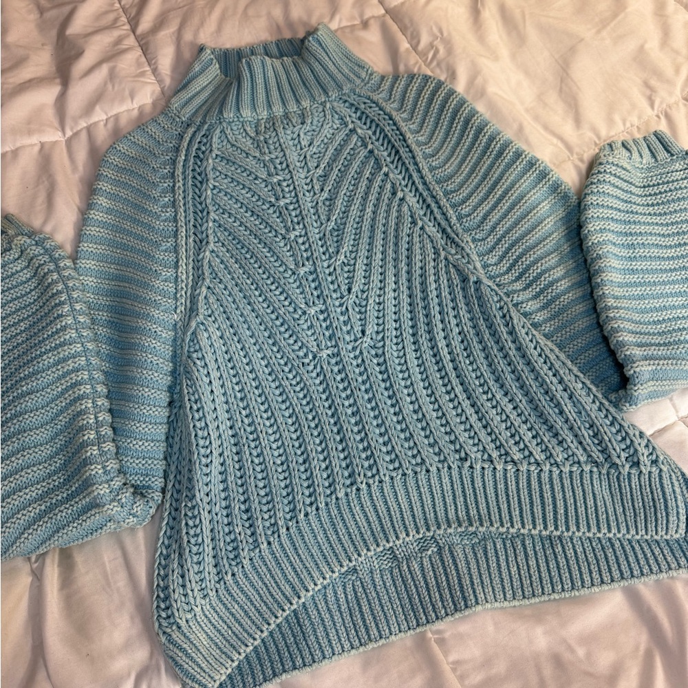 Free People Blue Cable Knit Sweater